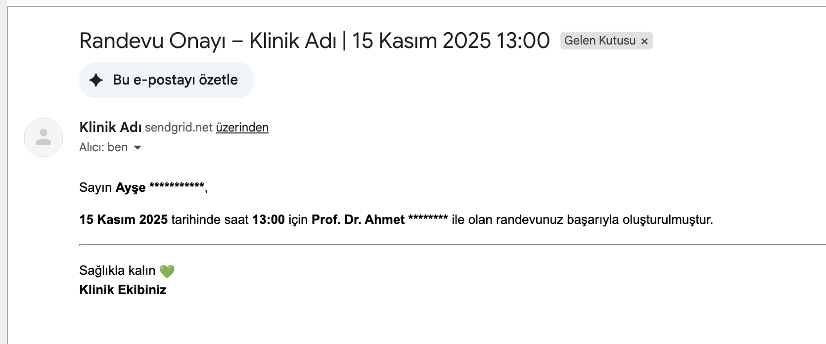 Randevu onayı e-postası
